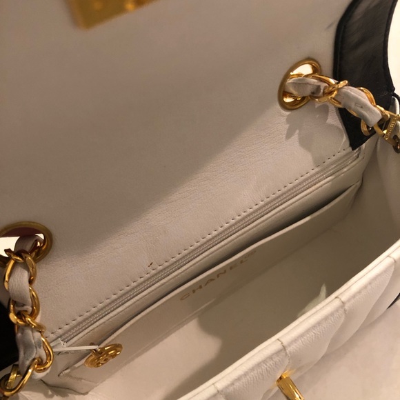 Vintage Chanel Mini Mademoiselle Bag Black and White Lambskin Gold Hardware - Picture 7 of 17